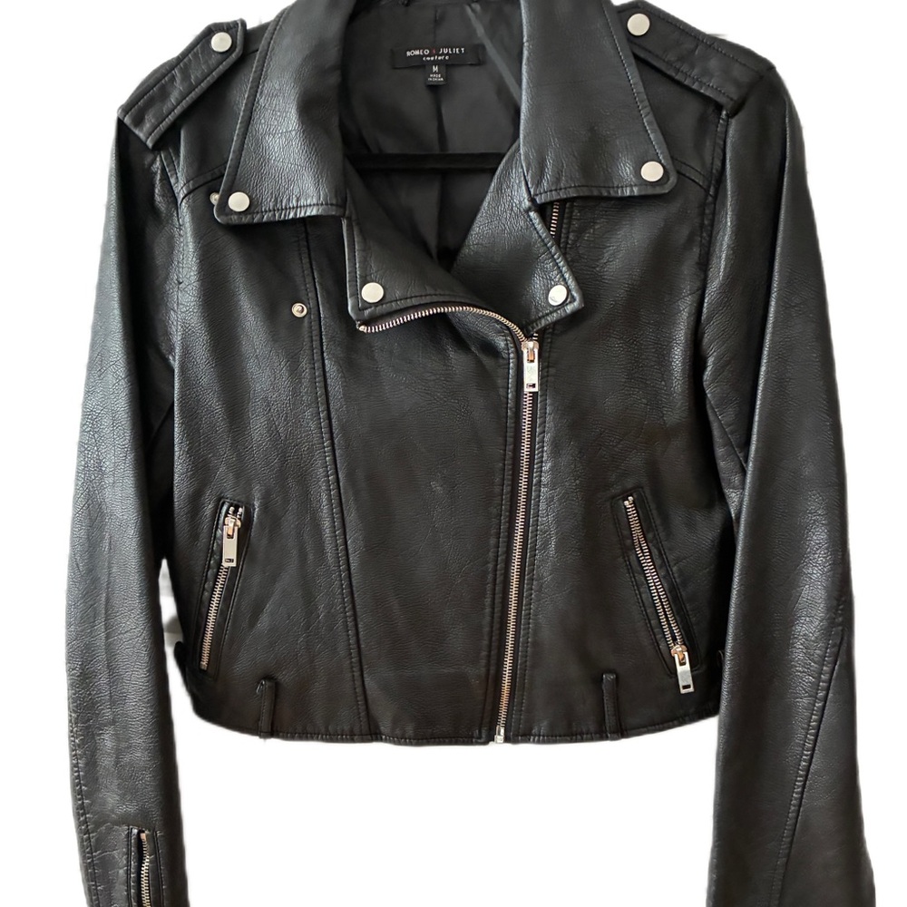 Romeo & Juliet Couture Black Vegan Leather Jacket Asymmetrical Zipper. Like new